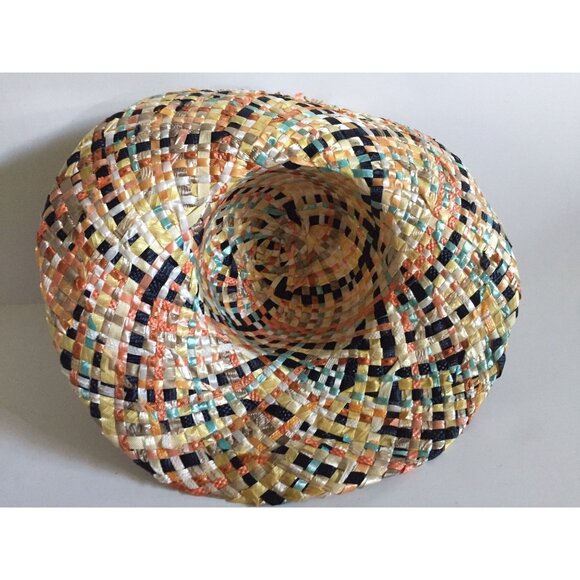 Vtg 1970\'s  Women\'s Hand Woven Straw Hat Multi Colored Textured Rafita Wide Brim main image 7